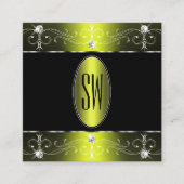 ラグジュアリーブラックイエロー華美オーナメントイニシャル スクエア名刺 (正面)