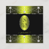 ラグジュアリーブラックイエロー華美オーナメントモノグラム スクエア名刺 (正面)