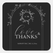 ラグジュアリーブラックエレガントなウェディングステッカー スクエアシール (正面)