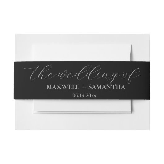 ラグジュアリーブラックエレガントな結婚式 招待状ベリーバンド (正面例)