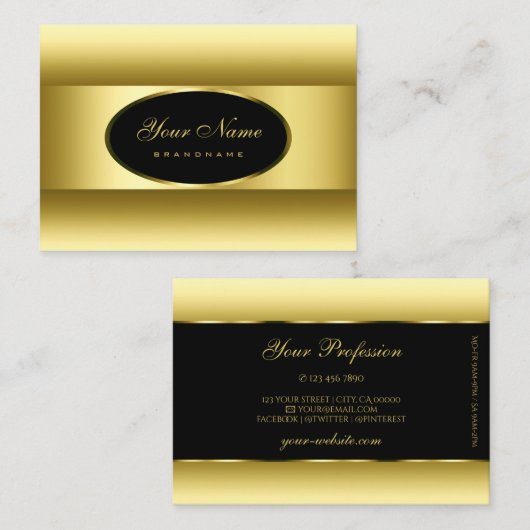 ラグジュアリーブラックオークルグラデーション金ゴールドゴールデンオーバルフレーム 名刺 (正面/裏面)