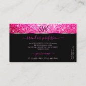 ラグジュアリーブラックガーリーピンクグリッタースターズイニシャル 名刺 (裏面)