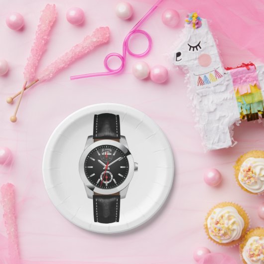 ラグジュアリーブラッククロノグラフ時計スタイリッシュ時計 ペーパープレート (パーティー)