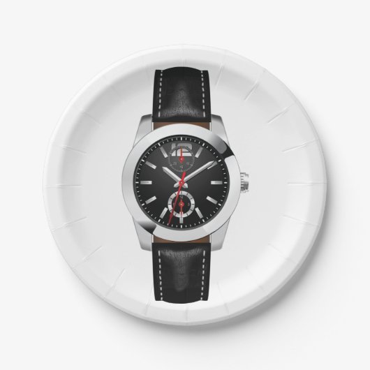 ラグジュアリーブラッククロノグラフ時計スタイリッシュ時計 ペーパープレート (正面)