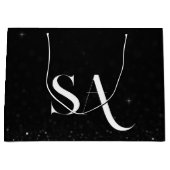 ラグジュアリーブラックグリッター抱き枕とイニシャル ラージペーパーバッグ (正面)