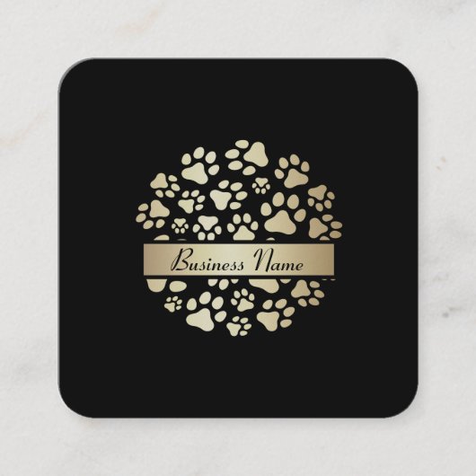 ラグジュアリーブラックゴールドフォイルペット用品店 スクエア名刺 (正面)