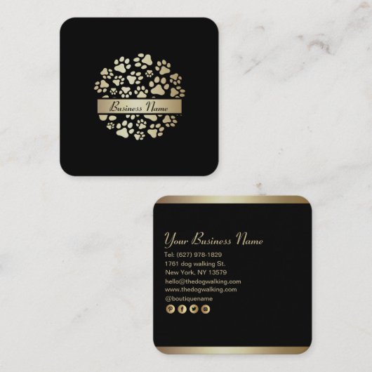 ラグジュアリーブラックゴールドフォイルペット用品店 スクエア名刺 (正面/裏面)