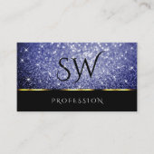ラグジュアリーブラックシメリー王室のブルーグリッターイニシャル 名刺 (正面)