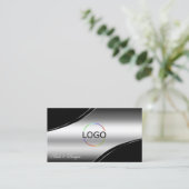 ラグジュアリーブラックシルバーカーブデコールラインロゴ写真 名刺 (スタンド正面)