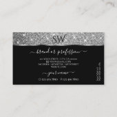 ラグジュアリーブラックシルバーグリッターきらめくスターズモノグラム 名刺 (裏面)