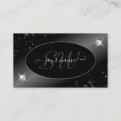 ラグジュアリーブラックシルバーグリッタースターズジュエリーイニシャル 名刺 (正面)