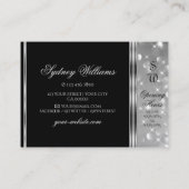 ラグジュアリーブラックシルバーグリッタースパークルスターズモノグラム 名刺 (裏面)