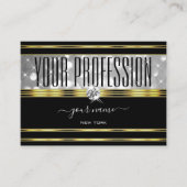 ラグジュアリーブラックシルバーグリッターダイヤモンド縁ど金ゴールド 名刺 (正面)