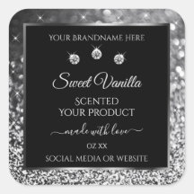 ラグジュアリーブラックシルバーグリッターダイヤモンド製品ラベル