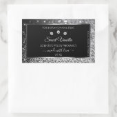 ラグジュアリーブラックシルバーグリッターダイヤモンド製品ラベル 長方形シール (バッグ)