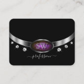 ラグジュアリーブラックシルバーパープルマーブルモノグラムダイヤモンド 名刺 (正面)