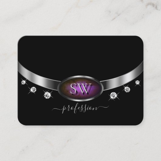 ラグジュアリーブラックシルバーパープルマーブルモノグラムダイヤモンド 名刺 (正面)