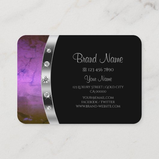 ラグジュアリーブラックシルバーパープルマーブルモノグラムダイヤモンド 名刺 (裏面)