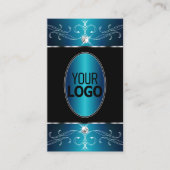 ラグジュアリーブラックティール(緑がかった色)ブルー華美オーナメントとロゴ 名刺 (正面)