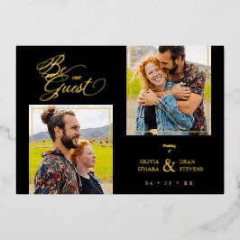 ラグジュアリーブラックトレンディー2写真ゴ実在ンドロン 箔招待状