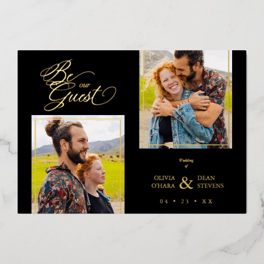 ラグジュアリーブラックトレンディー2写真ゴ実在ンドロン 箔招待状 (正面)