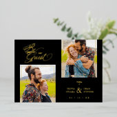 ラグジュアリーブラックトレンディー2写真ゴ実在ンドロン 箔招待状 (立ち正面)