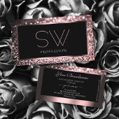 ラグジュアリーブラックバラ金ゴールドきらめくグリッターモノグラム 名刺