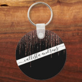 ラグジュアリーブラックバラ金ゴールドスパークリーグリッターフリンジ キーホルダー (正面)