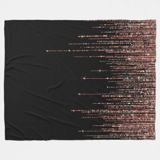 ラグジュアリーブラックバラ金ゴールドスパークリーグリッターフリンジ フリースブランケット (正面(横))