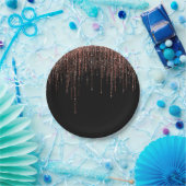 ラグジュアリーブラックバラ金ゴールドスパークリーグリッターフリンジ ペーパープレート (パーティー)