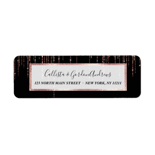 ラグジュアリーブラックバラ金ゴールドスパークリーグリッターフリンジ ラベル (正面)