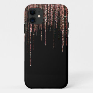 ラグジュアリーブラックバラ金ゴールドスパークリーグリッターフリンジ iPhone 11 ケース