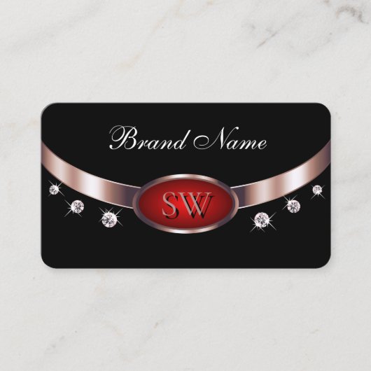 ラグジュアリーブラックバラ金ゴールドレッドウィズモノグラムダイヤモンド 名刺 (正面)