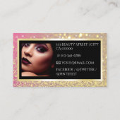 ラグジュアリーブラックピンクゴールデンスパークルグリッターと写真 名刺 (裏面)