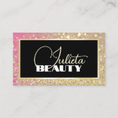 ラグジュアリーブラックピンクゴールデンスパークルグリッターと写真 名刺 (正面)