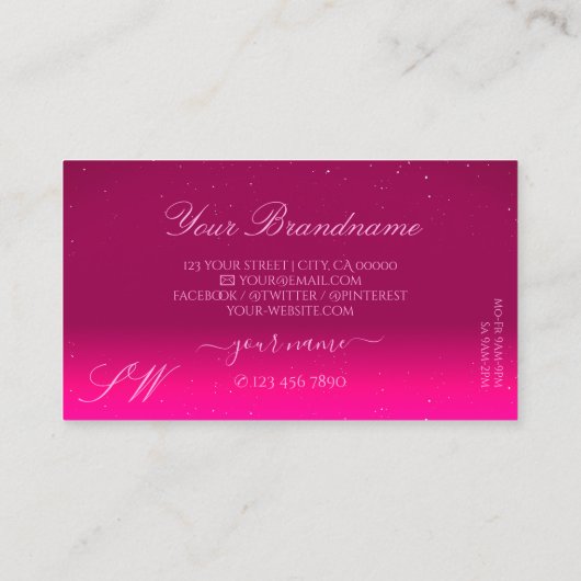ラグジュアリーブラックピンクスパークルダイヤモンドモノグラムトレンディー 名刺 (裏面)