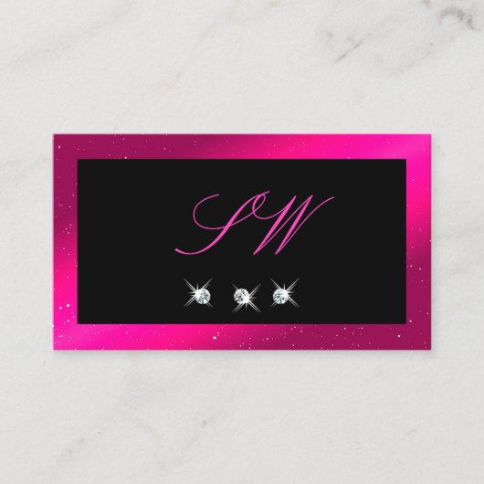 ラグジュアリーブラックピンクスパークルダイヤモンドモノグラムトレンディー 名刺 (正面)