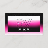 ラグジュアリーブラックピンクホワイトグラデーションイニシャルダイヤモンド 名刺 (正面)