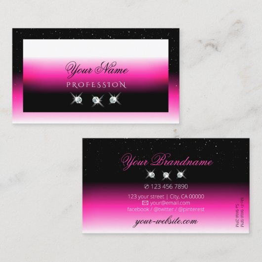 ラグジュアリーブラックピンクホワイトグラデーションシメリーダイヤモンド 名刺 (正面/裏面)