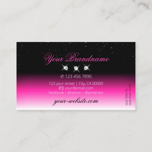 ラグジュアリーブラックピンクホワイトグラデーションシメリーダイヤモンド 名刺 (裏面)