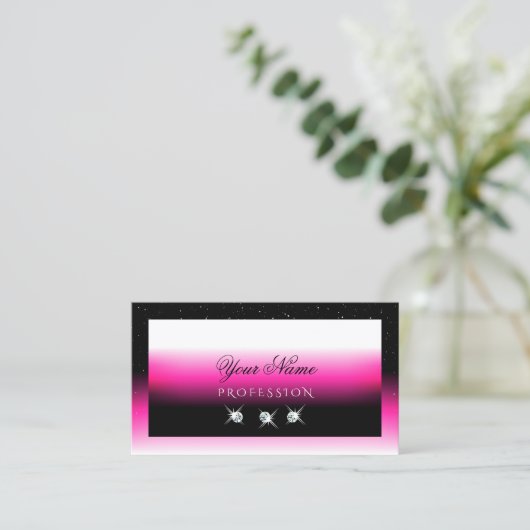 ラグジュアリーブラックピンクホワイトグラデーションシメリーダイヤモンド 名刺 (スタンド正面)