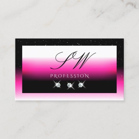 ラグジュアリーブラックピンクホワイトグラデーションモノグラムダイヤモンド 名刺 (正面)