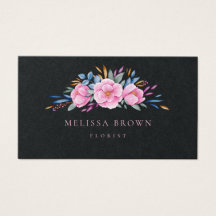 ラグジュアリーブラックピンクモダンフローラ水彩QRコード