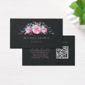 ラグジュアリーブラックピンクモダンフローラ水彩QRコード (デスク)