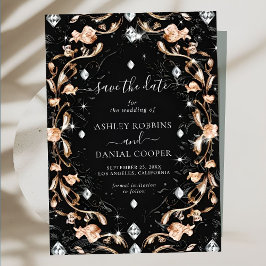 ラグジュアリーブラックフローラダイヤモンド保存日 招待状