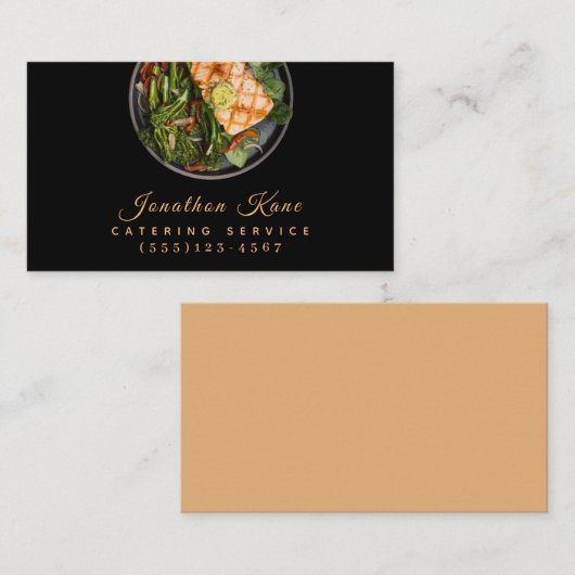 ラグジュアリーブラックフードプレートケータリングシェフサービス 名刺 (正面/裏面)