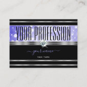 ラグジュアリーブラックブライトブルーグリッターダイアモンズシルバー 名刺 (正面)