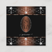 ラグジュアリーブラックブラウン華美オーナメントイニシャル スクエア名刺 (正面)
