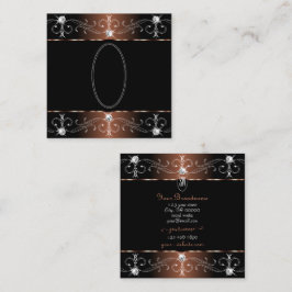 ラグジュアリーブラックブラウン華美オーナメントモノグラム スクエア名刺