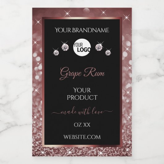 ラグジュアリーブラックブルゴーニュグリッター製品ラベルロゴ フードラベル (シングルラベル)